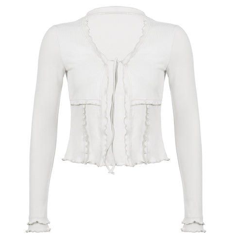 Spice Girls Tie V-Neck Cardigan Long Sleeve Top Women - ROUTINE FASHION
